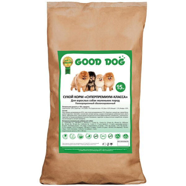 Сухой корм «Супер-Премиум» класса для собак мелких пород «GOOD DOG» ВЕС: 15 КГ